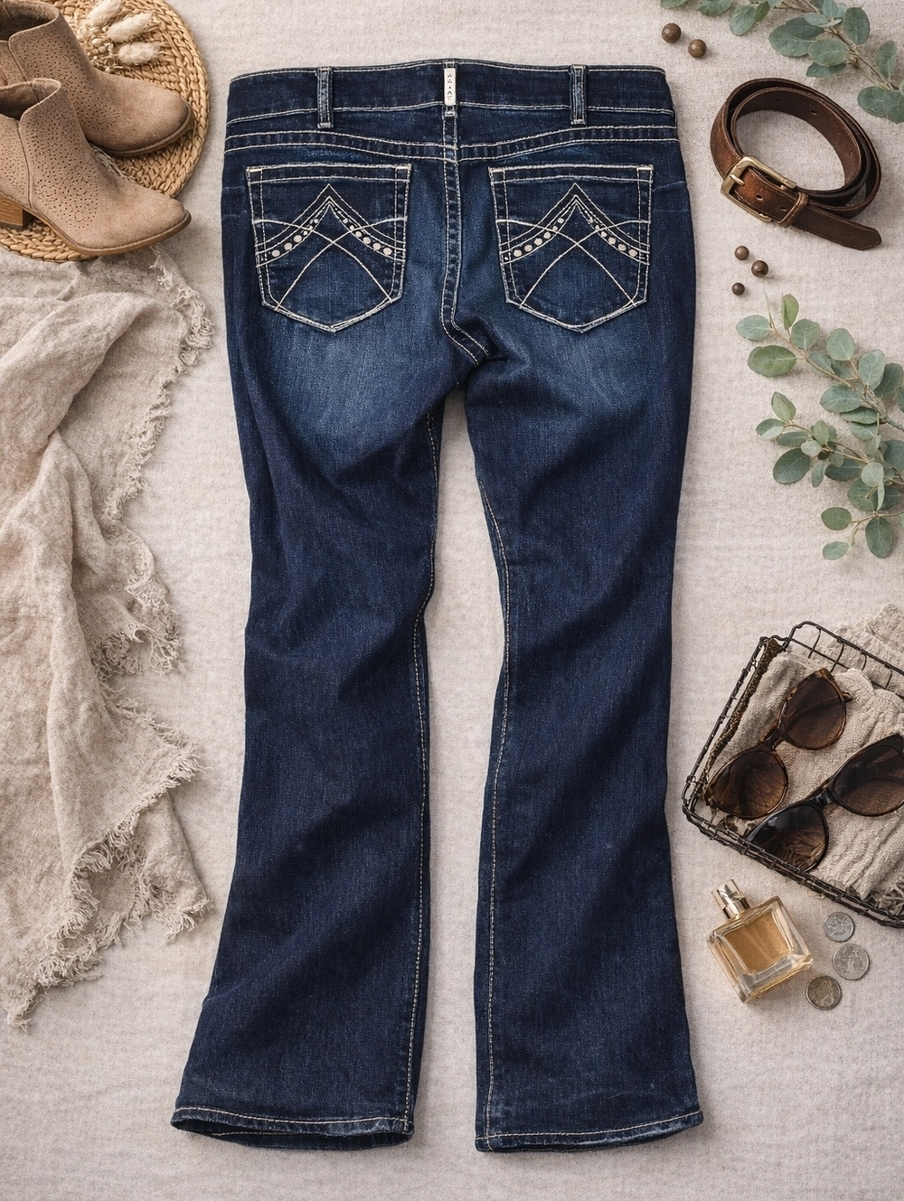 Ariat Bootcut Med Wash 5 Pocket Topstitched Denim Jeans. Ladies 34R